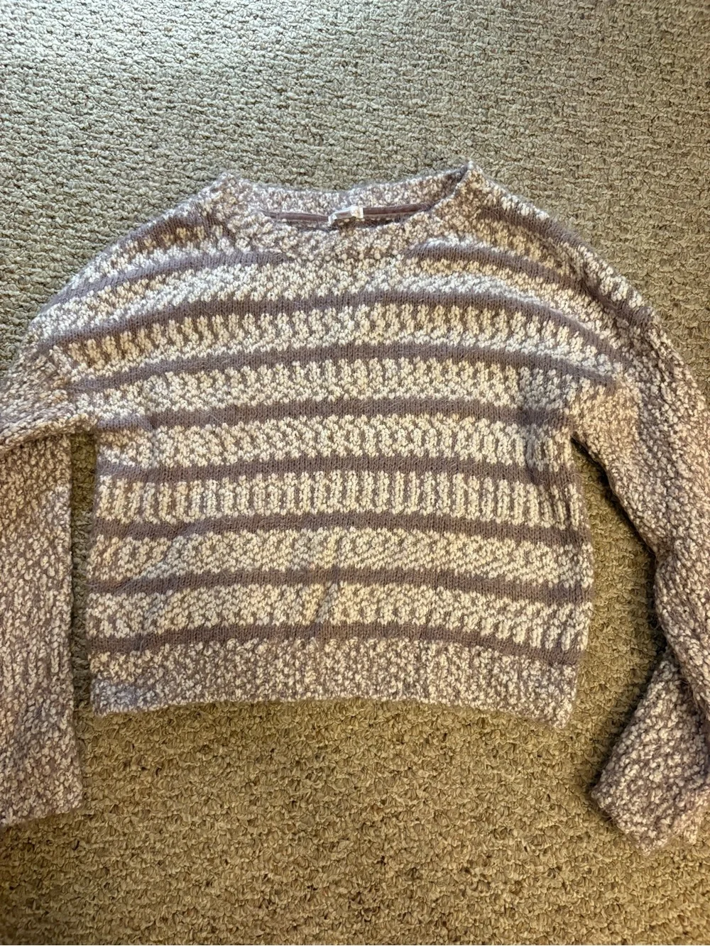 Target Lavender and Cream Striped Crewneck Sweater